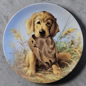 Vtg 1987 Golden Retriever Field Puppies "Caught In The Act" Knowles Dog Plate
